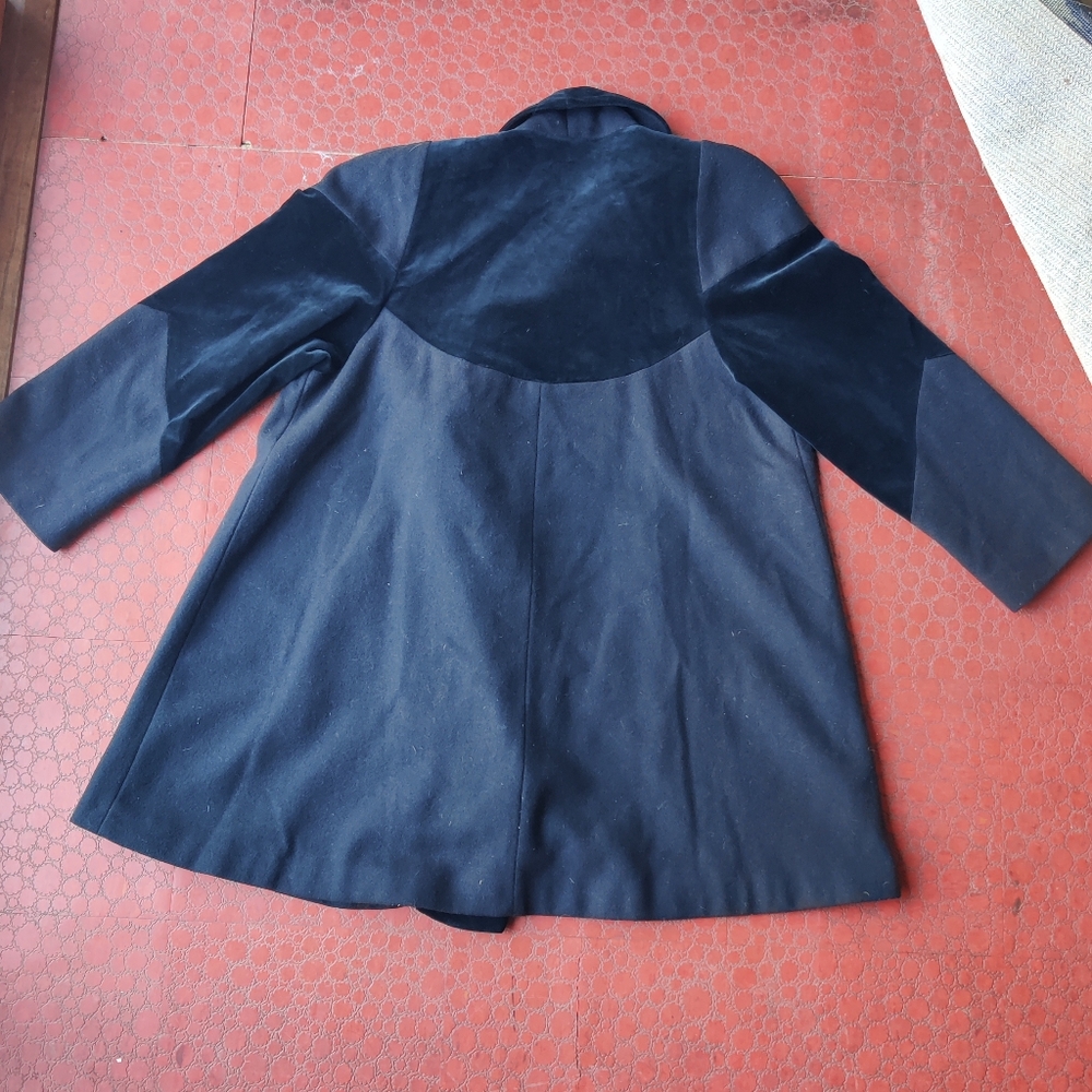80s Donnybrook Wool Velvet Open Car Coat Women's 12 Black Trapeze Minimalist - Picture 4 of 16